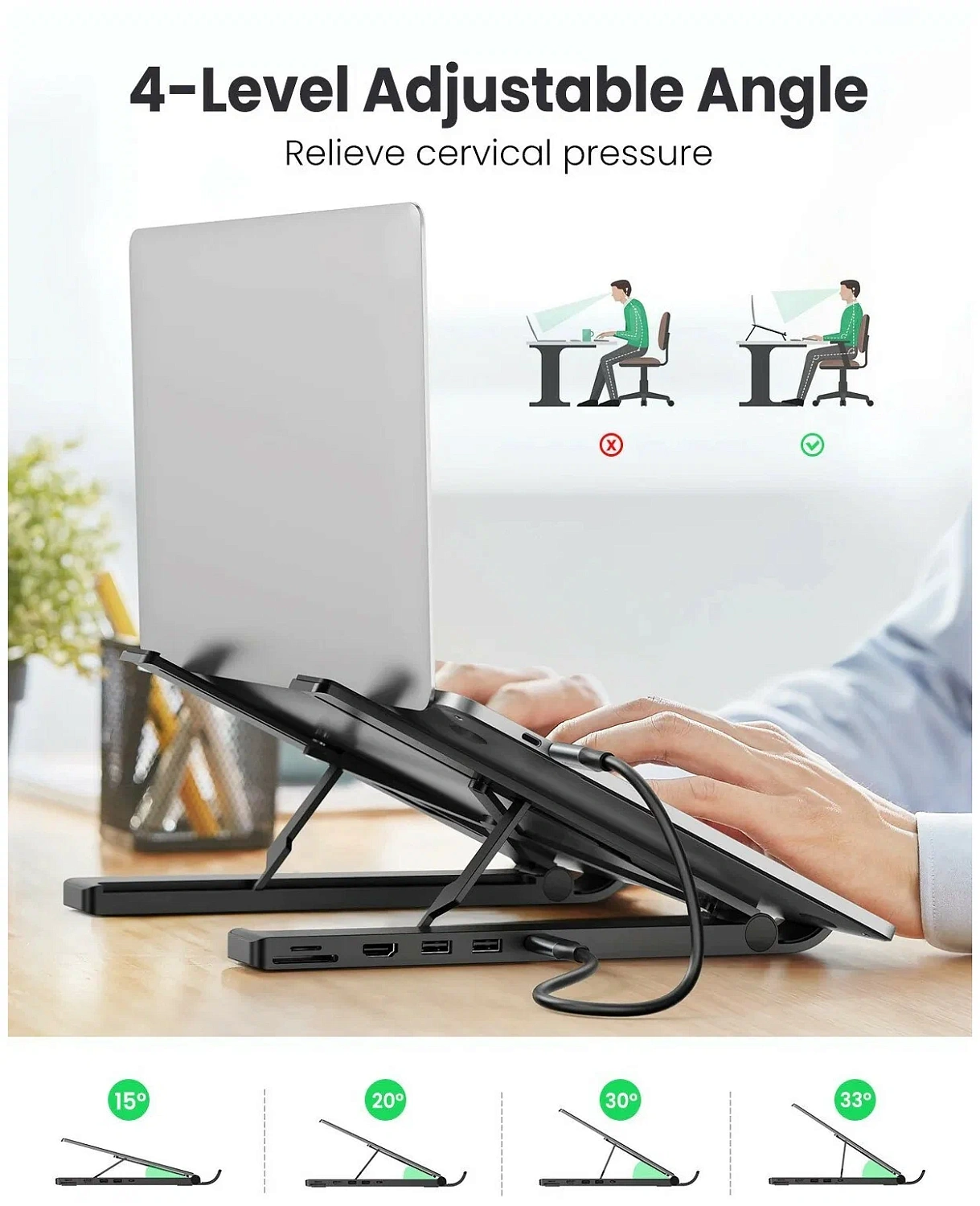 80551 Хаб-подставка UGREEN CM359 USB-C - 2xUSB-A 3.0, HDMI v1.4 4K30Hz, SD/MicroSD